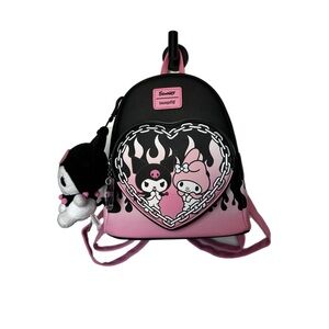 Loungefly x Sanrio my melody & kuromi flame heart mini backpack